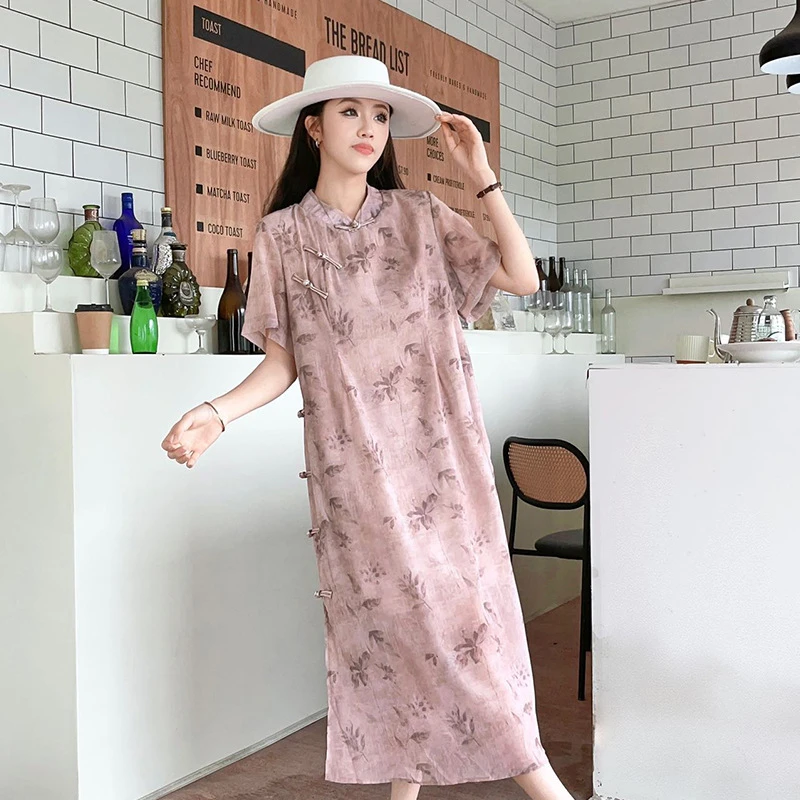 变形策 大码胖mm新中式旗袍连衣裙改良复古民国风宽松夏薄款2024