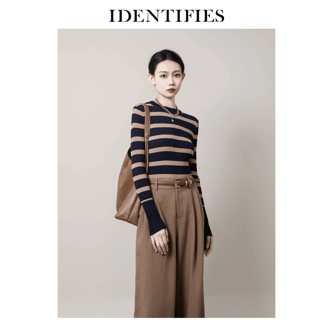 IDENTIFIES/易缔媤条纹长袖针织时尚休闲百搭圆领领秋冬AE73091