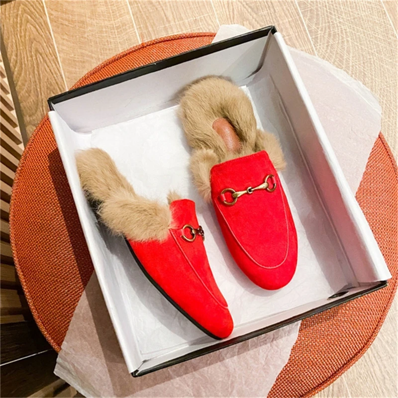 毛毛拖鞋女外穿秋冬季穆勒鞋2024网红包头半拖懒人平底毛毛鞋