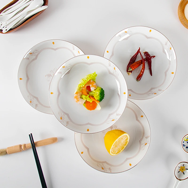 【6个装】家用陶瓷8英寸圆盘深盘春风十里釉下彩菜盘 破损联系客服