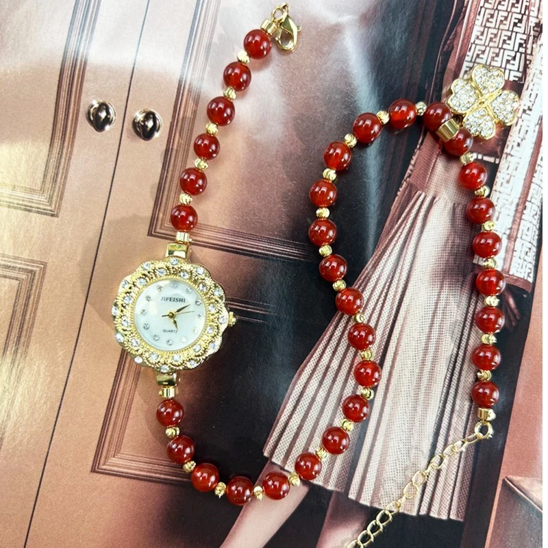 中古时尚玛瑙表带款轻奢百搭女士手表古风新中式手链表23311