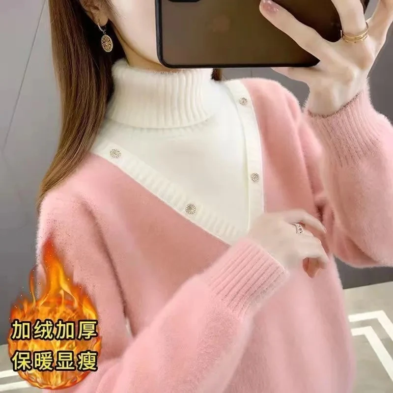 加绒加厚高龄气质女神时尚减龄毛衣防水貂绒打底衫2024新款保暖衣