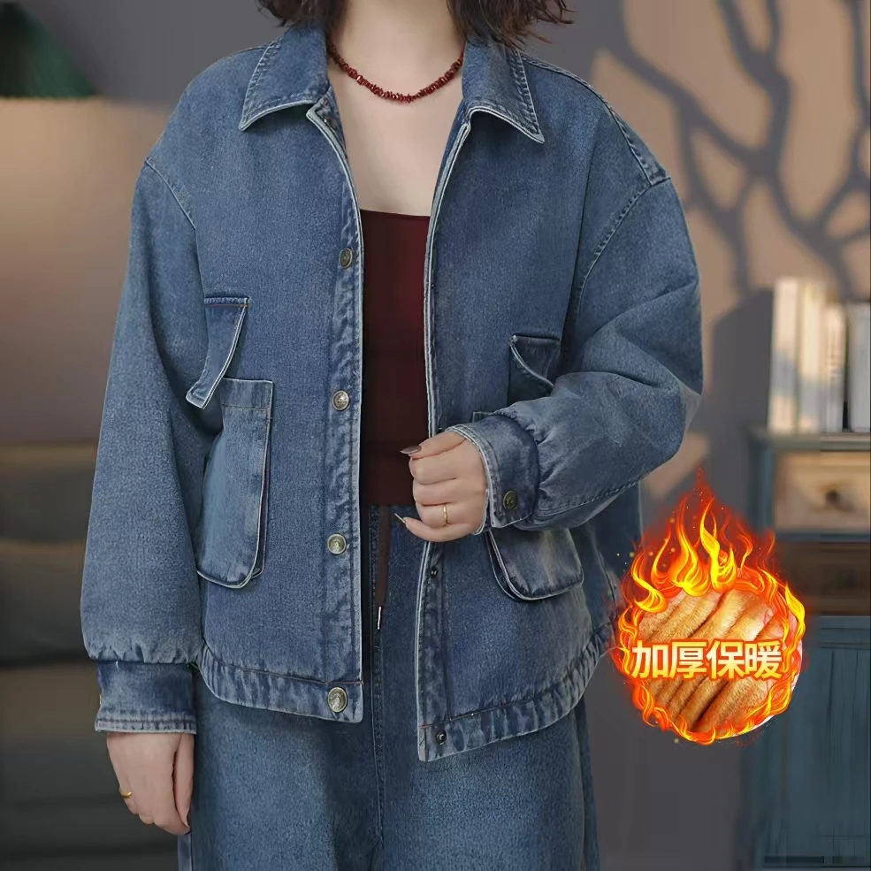 3133蓝小雅加绒蓝#冬季新款加绒加厚牛仔外套百搭防风保暖上衣