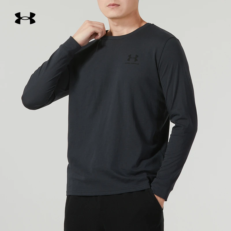 UA安德玛长袖T恤男新款黑色圆领套头衫训练健身运动服上衣1329585