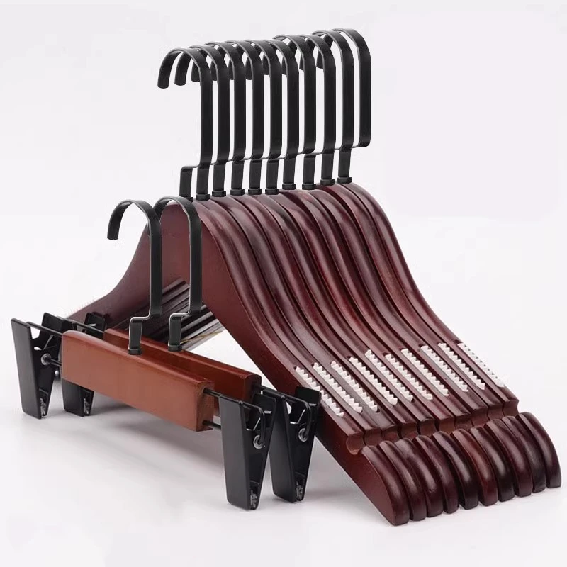 实木衣架家用复古色木质衣挂家用无痕衣撑服装店专用防滑木头衣架