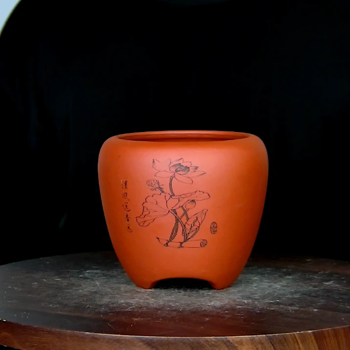 内径8.5*8.5厘米紫砂荷花龙蛋花盆