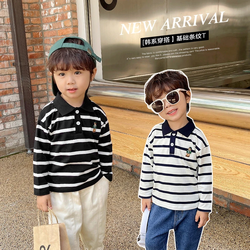 男童条纹长袖Polo衫t恤春装春秋款童装儿童小童宝宝秋季潮U13851