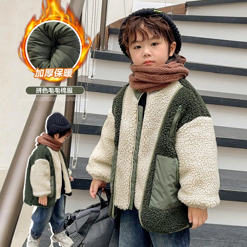 【潮酷爆款】X4091男童拼色毛毛棉服外套冬款冬装婴儿童装棉衣保暖
