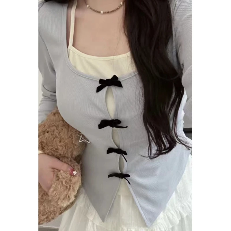 【贝蒂】蝴蝶结长袖女秋季大码胖mm甜美减龄修身内搭打底上衣显瘦