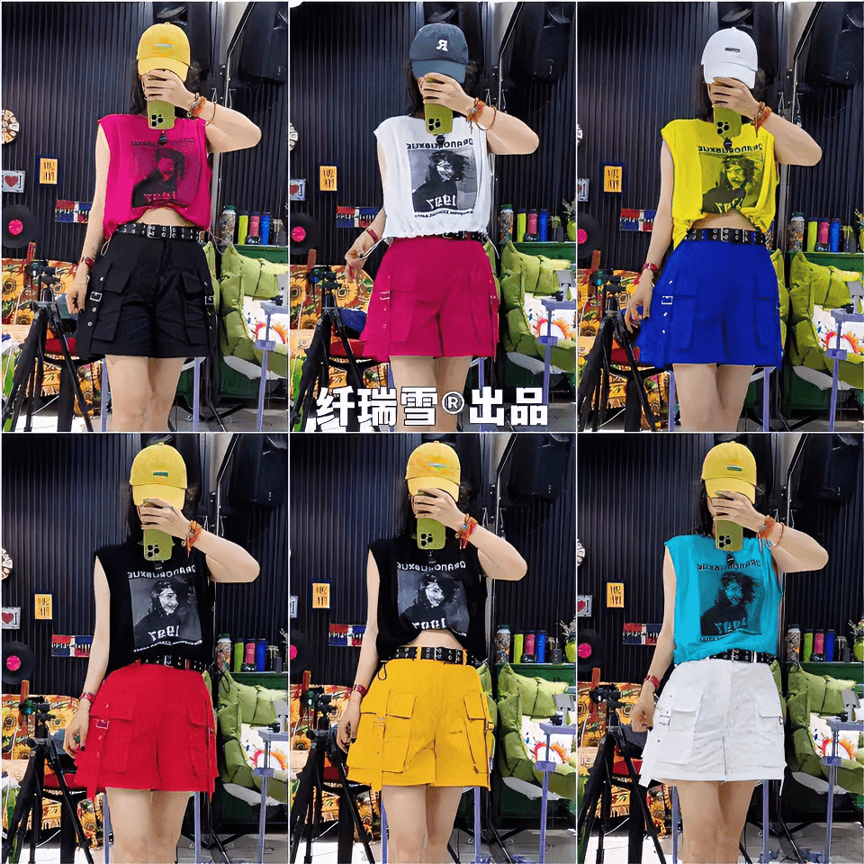 《纤瑞雪》正品423款无袖抽绳罩衫+416款水洗棉短裤