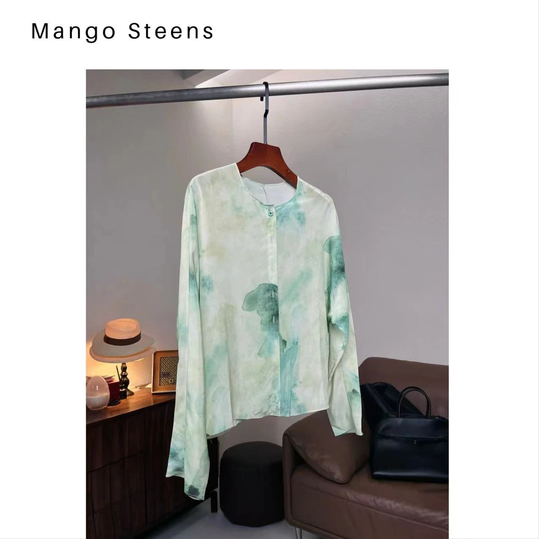 MANGO steen‘s丨只此青绿/诗意水墨沙砂洗衬衫开衫外套I3576