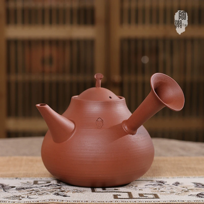 潮州红泥砂铫煮水跳盖壶陶瓷侧把烧水壶家用工夫泡茶电陶炉薄胎