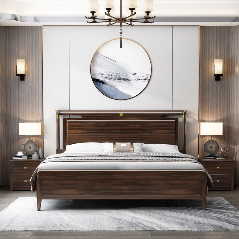 新中式乌金木实木床现代简约双人床1.8米中国风主卧室大婚床家具