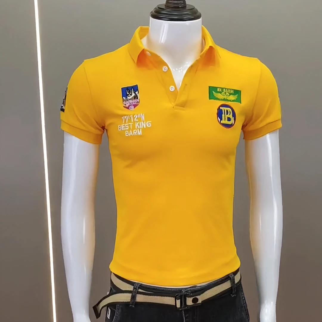 网红个性短袖t恤韩版潮流男士夏季翻领刺绣潮牌体恤男生修身半袖