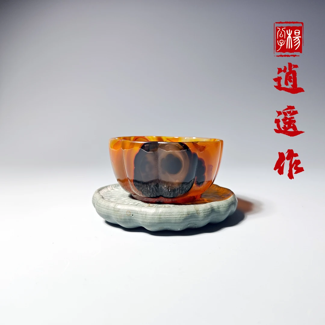 天然玛瑙全手工收藏级九瓣葵口碗