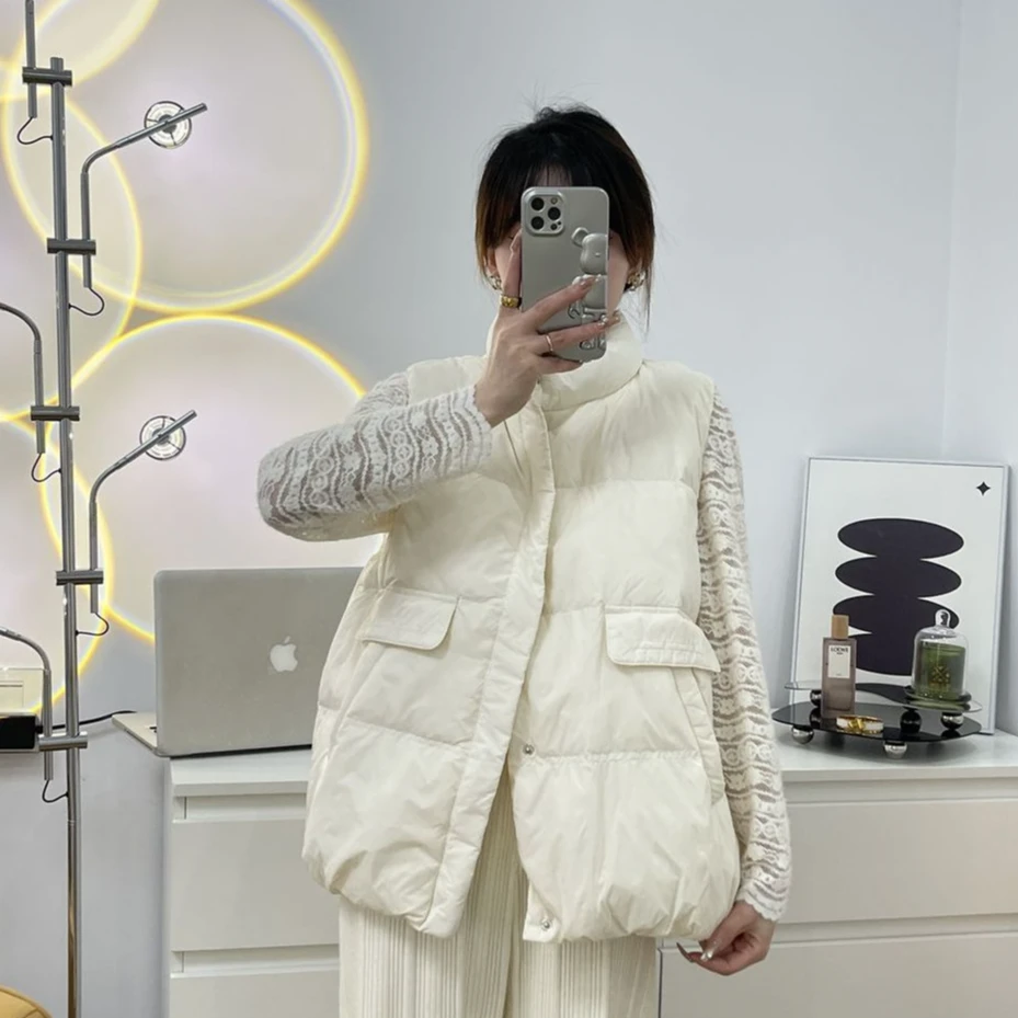 翻盖立领马甲69g轻薄H1白 A001 短款时尚 外穿背心白鸭绒