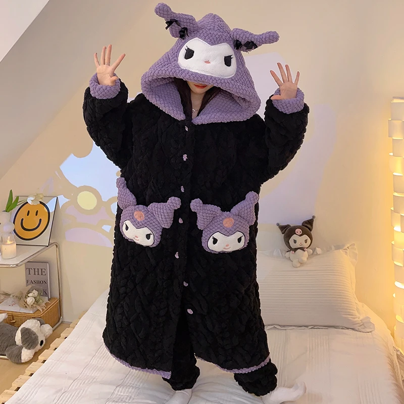 三层夹棉睡衣女士冬季三层加厚保暖珊瑚绒夹棉套装棉袄家居服套装