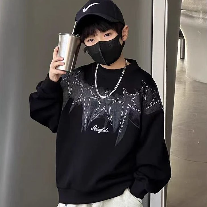 男童2024卫衣新款中大童春款长袖儿童百搭套头五角星洋气卫衣潮