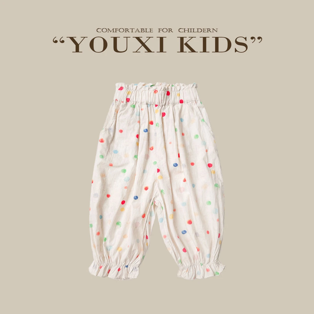 现【甜豆裤】女宝宝防蚊裤夏季薄款花边束脚裤宽松点点休闲裤FF2103