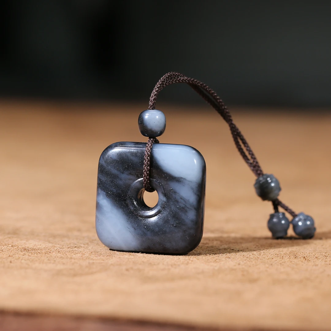 【佳德】26克 新疆和田玉青花《玉璧》苏州精工雕刻 天然玉石精美简约