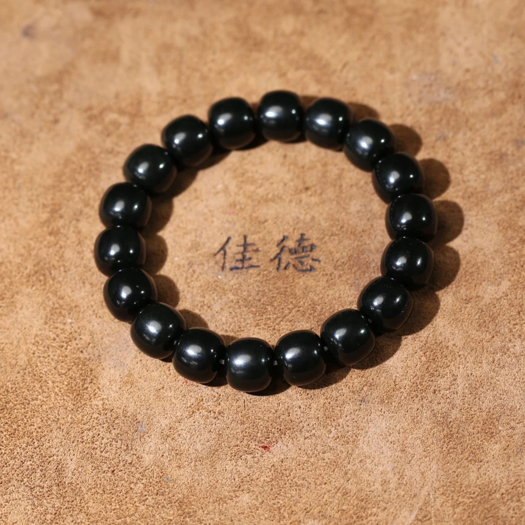 【佳德】56克卡12新疆和田玉黑青《老型珠手串》精磨天然玉石精美百搭
