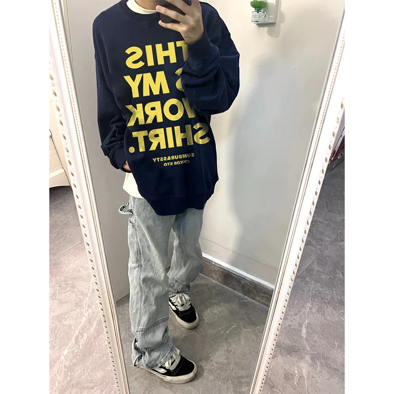 FOPJoversize美式春秋季潮牌简约字母圆领卫衣宽松情侣款休闲百搭