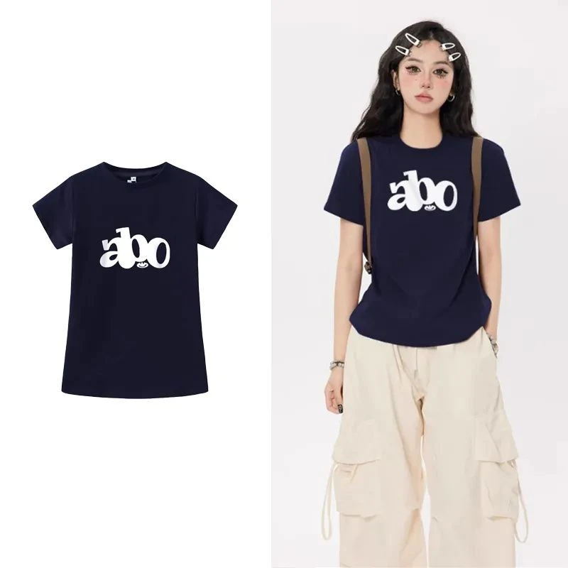 FOPJ重磅精梳棉国潮字母印花正肩短袖T恤女新款百搭显瘦遮肉上衣