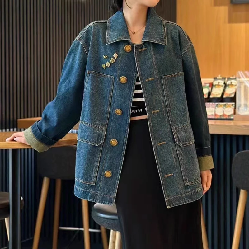 【商场同款】2025新款复古宽松百搭休闲工装风牛仔上衣女外套