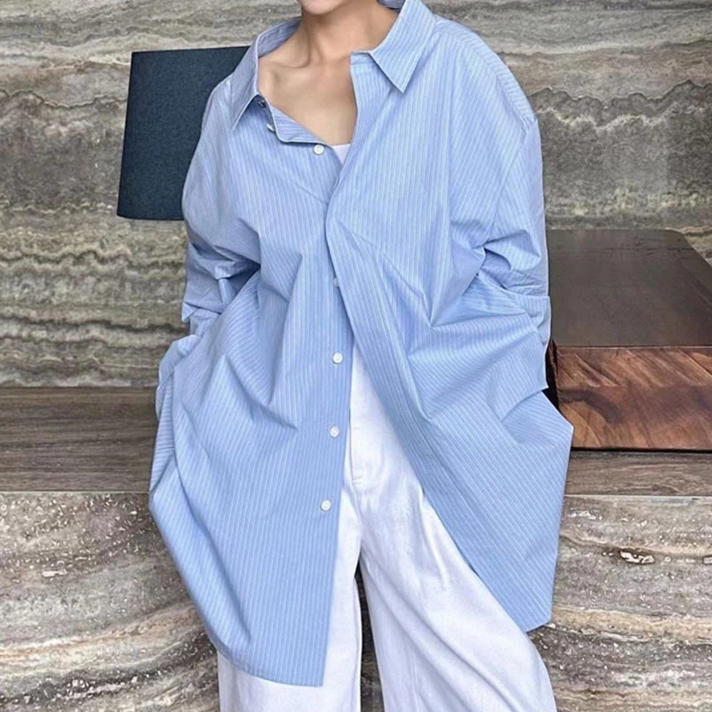 【商场同款】2025新款男友风衬衣双面设计宽松廓形条纹长袖衬衫女