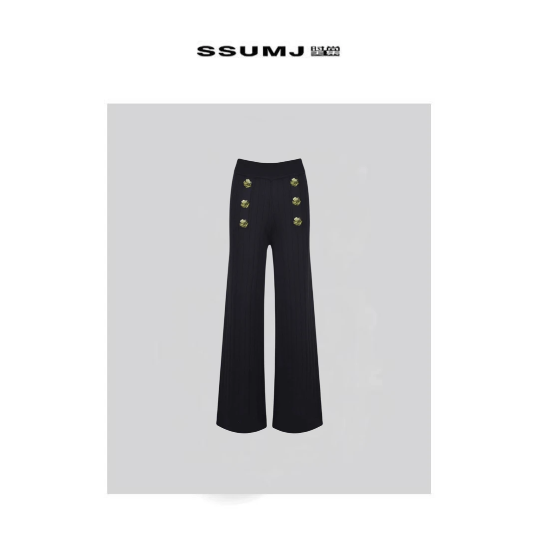 K24001春季女装休闲裤复古轻奢合身重磅阔腿裤设计垂感女裤