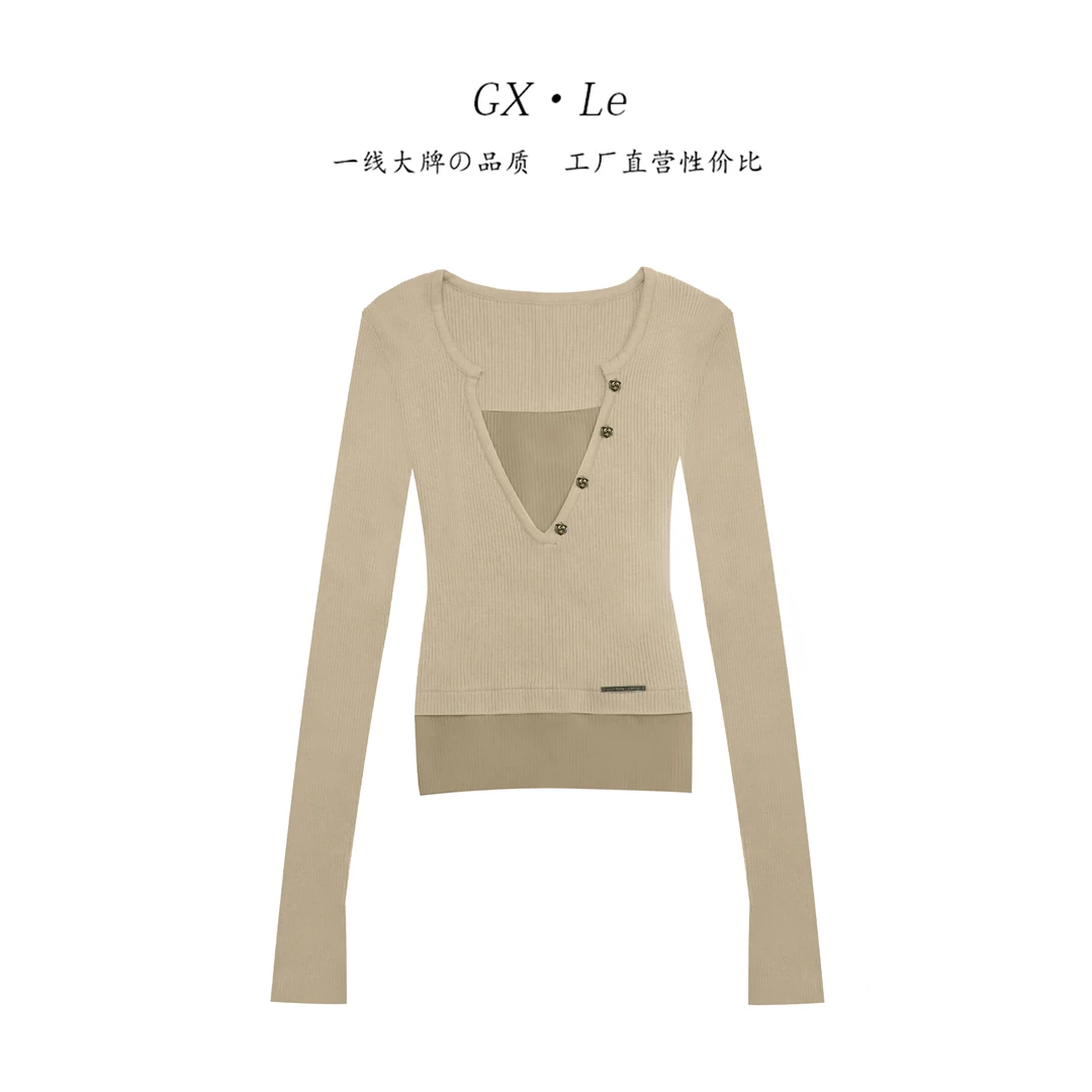 231059 简约气质毛衣针织假两件羊毛时尚百搭修身长袖打底衫女