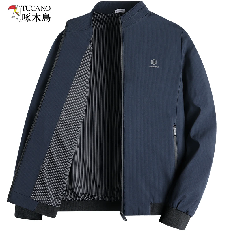 啄木鸟春秋季休闲男外套男士中年立领商务行政夹克薄款宽松上衣