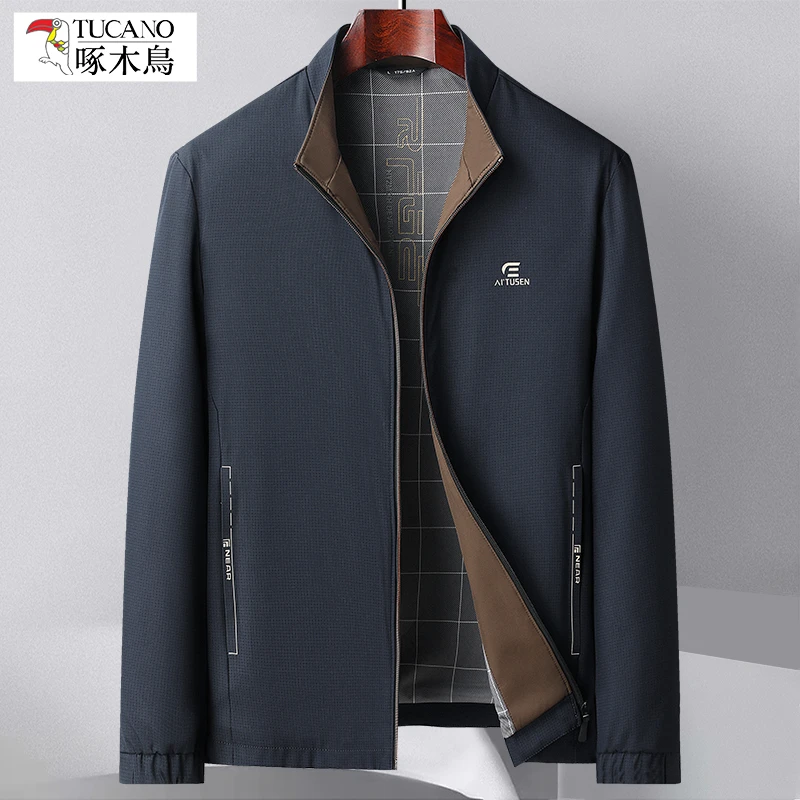 啄木鸟春秋季立领男士爸爸装外套中年夹克商务休闲外套男薄款上衣