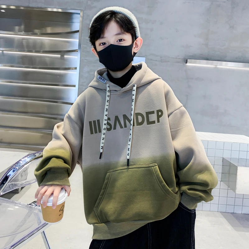 男童渐变色卫衣春秋2024新款韩版儿童秋装连帽上衣男孩打底衫潮酷