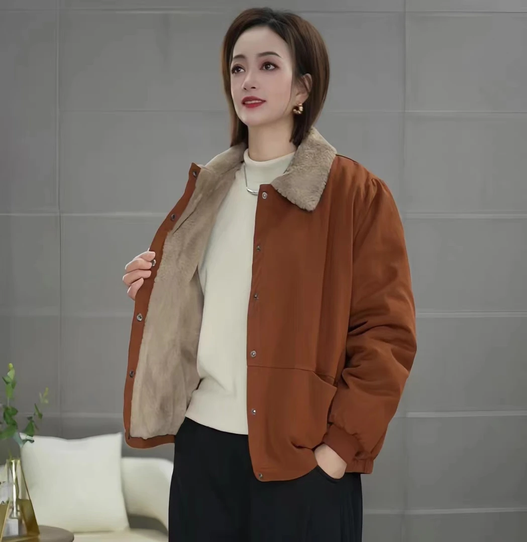 【裳初】新款加绒加厚派客服外套百搭保暖冬季休闲翻领宽松