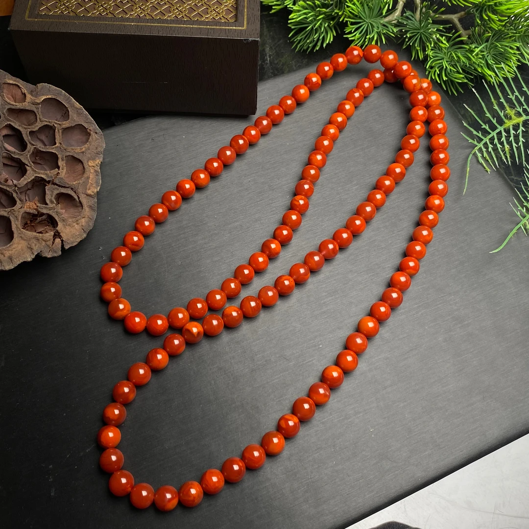 【送福珠宝】瓦西南红老矿牛血红《顶》（玉化）108 9mm@T06143@