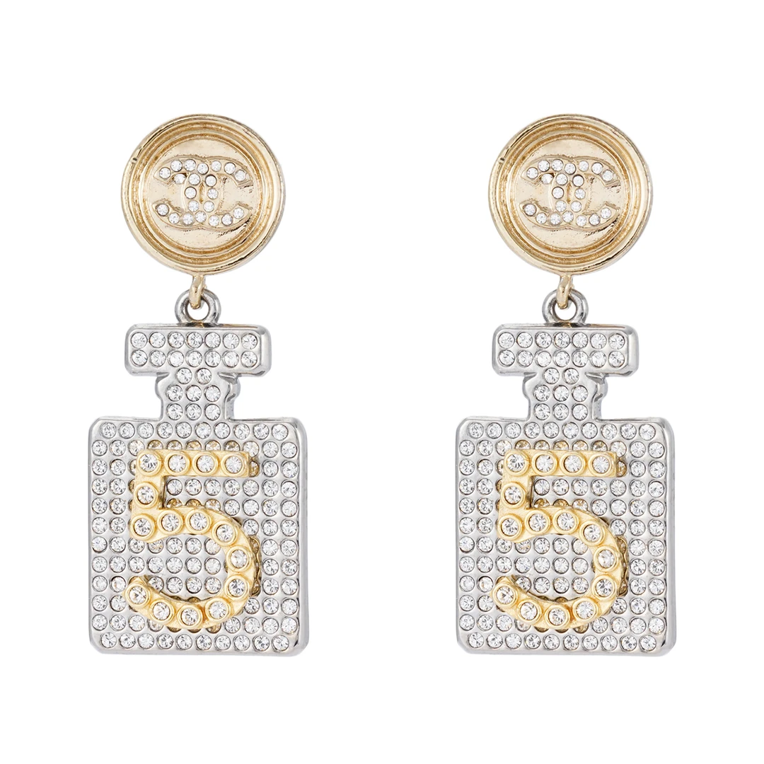99新 Chanel/香奈儿 双c水钻香水瓶耳钉/JLP015051