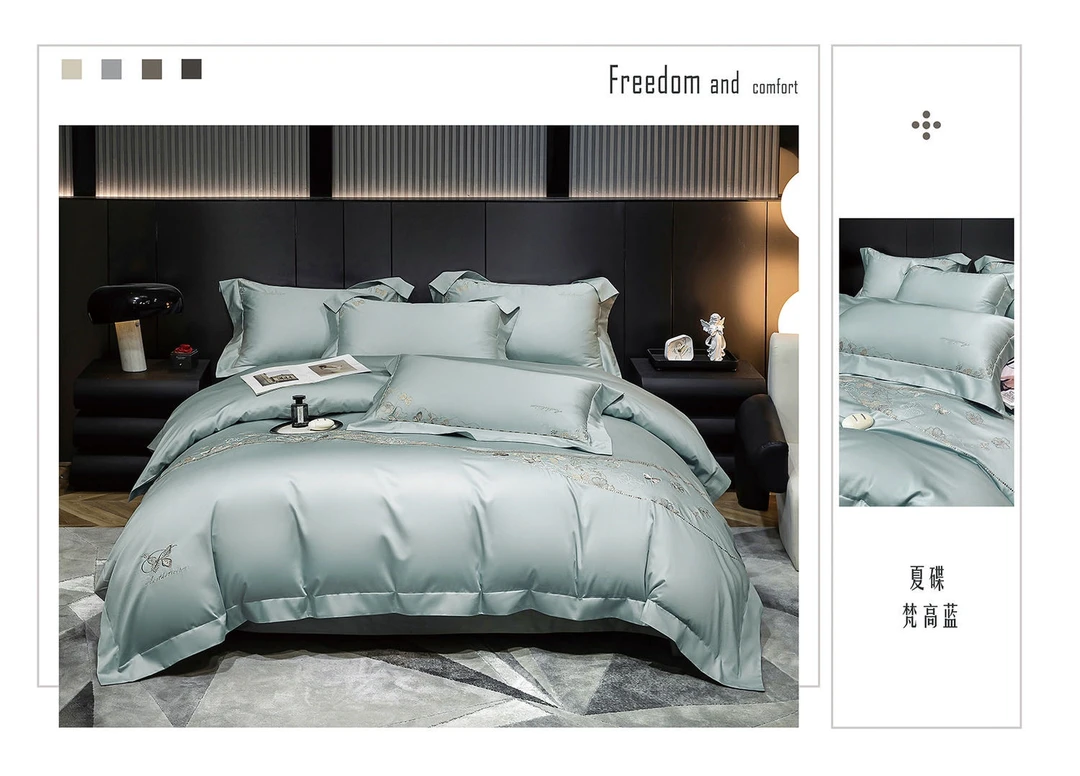 100支新疆长绒棉重工刺绣 全棉四件套 高端床品 高定轻奢简约时尚