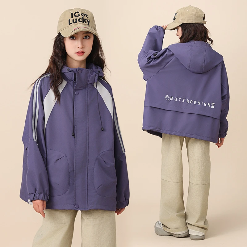 女童连帽新外套春秋中大童加肥加大码宽松新款洋气潮上衣学生外套