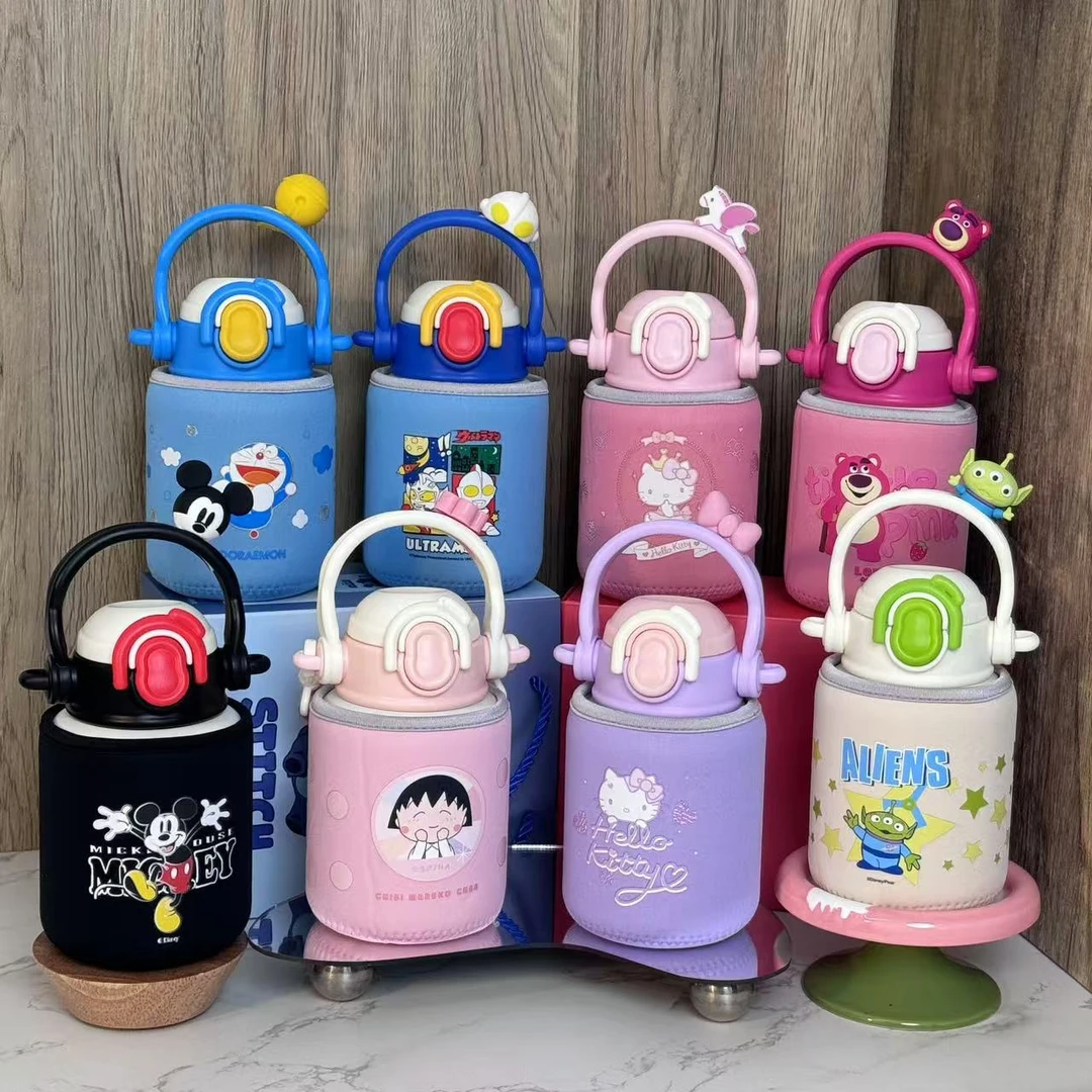 正版儿童保温杯316大容量吸管杯幼儿园小学生可爱大肚杯带杯套
