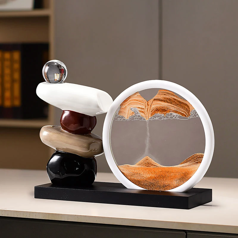 轻奢艺术石摆件办公室玄关时来运转客厅流沙画沙漏装饰品乔迁礼物