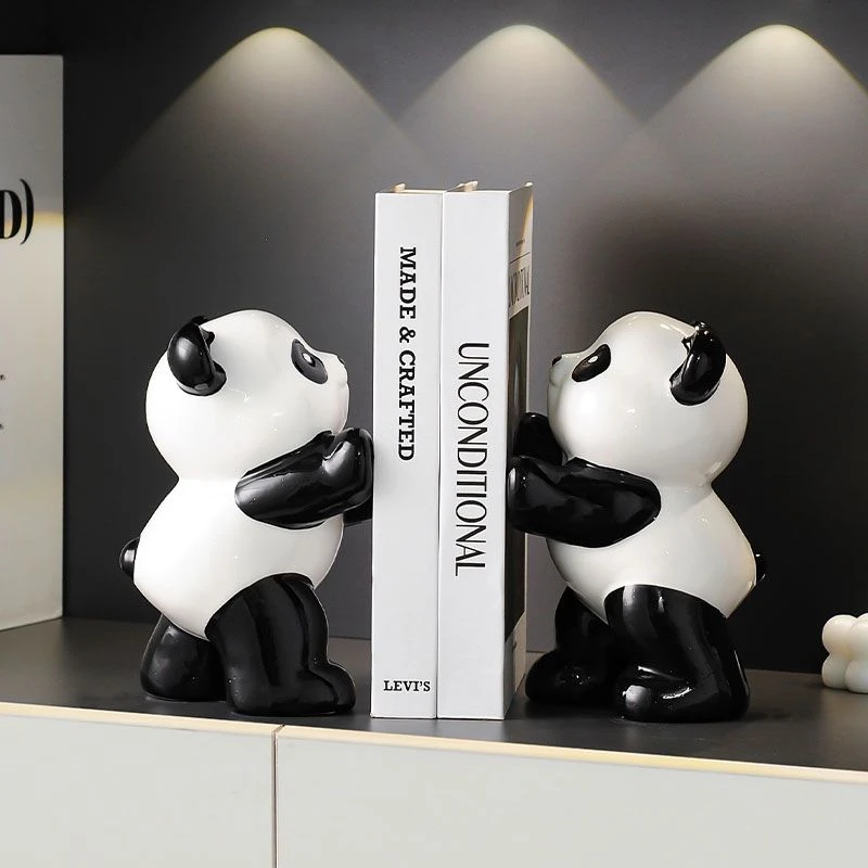 北欧风熊猫书挡摆件家居书立客厅电视柜酒柜办公室创意可爱装饰品