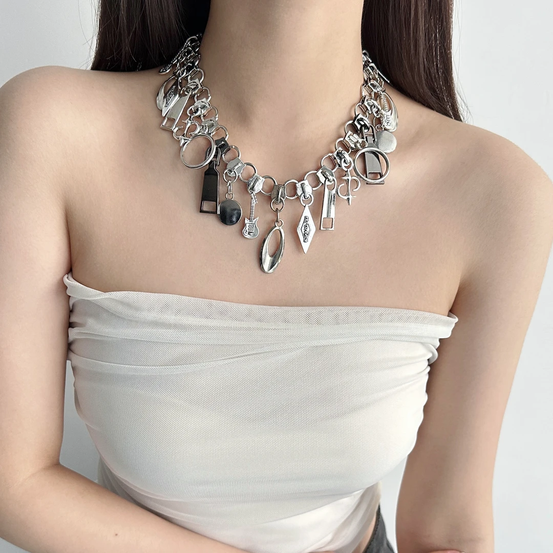 合金项链 X4574-1欧美个性重工小众设计感潮流辣妹拉链项链高级感