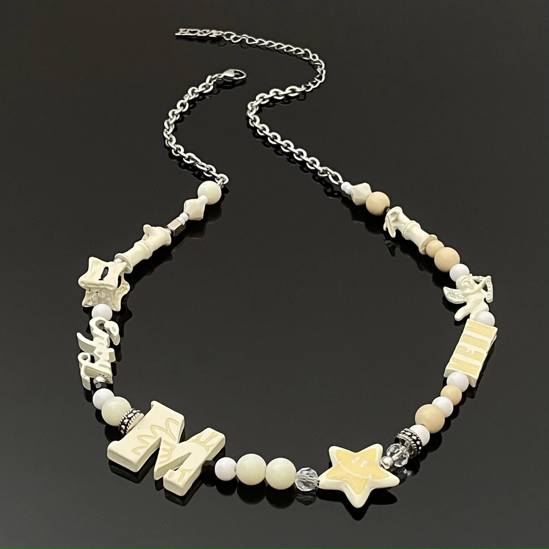 合金树脂项链 X1742-1天使幸运星项链时尚百搭饰品小众拼接坠链