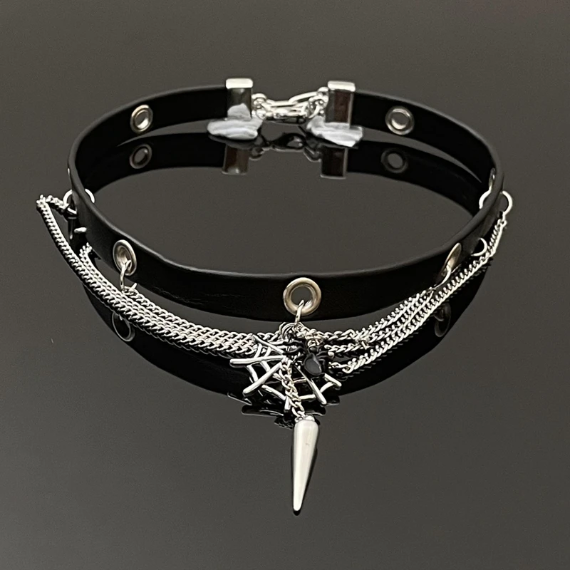 合金皮质项链 X2181-1蜘蛛暗黑欧美个性朋克设计感冷淡风流苏项圈