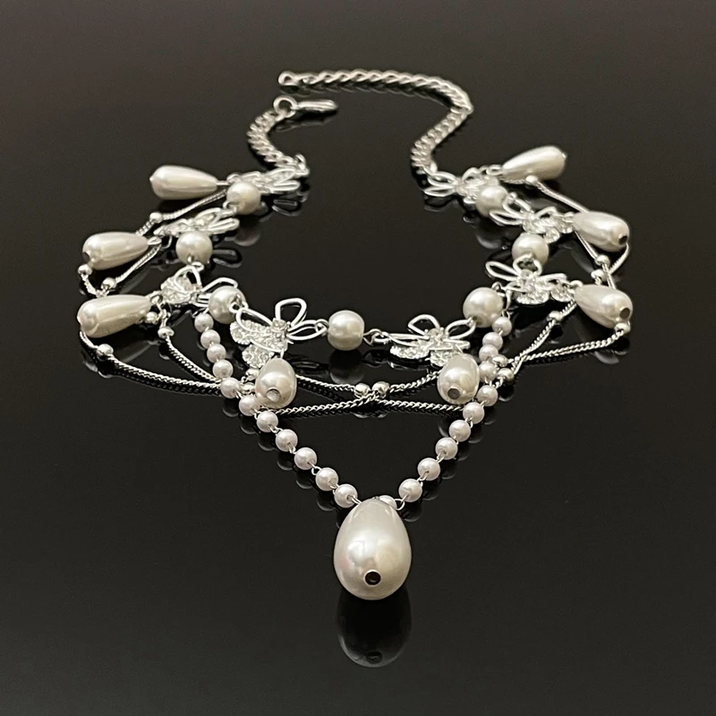 合金亚克力项链 X2611-1镂空蝴蝶气质锁骨链时尚个性流苏项链