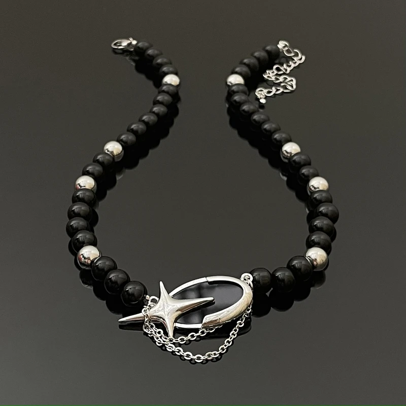 合金亚克力项链 X1955-1星芒小众个性项链拼接百搭暗黑复古项链