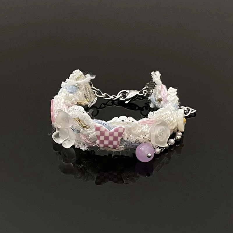 合金布艺手链 S0345-1糖果色小熊毛绒气质时尚甜美蝴蝶花朵手链
