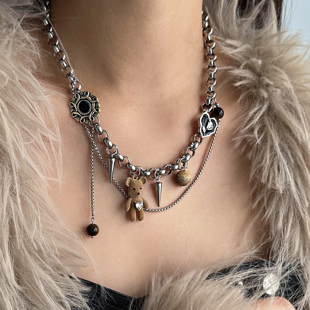 合金项链 X5125-1时尚潮小众流高级感百搭个性高级感咖色小熊项链