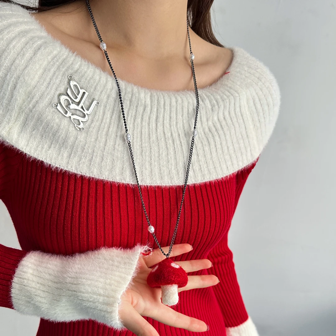 合金项链 X4985-1简约精致百搭个性潮流小众设计感可爱蘑菇毛衣链